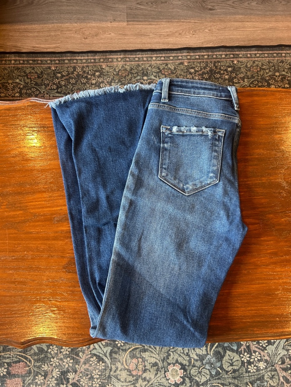 KanCan Dark Blue Denim Wide Leg Jeans with Frayed Hem